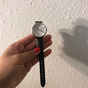 Fossil Black Leather Strap Silver Dial Women's Watch